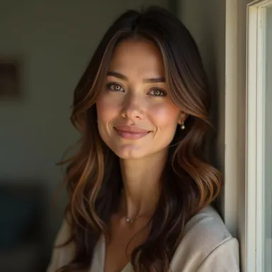 Professional portrait of a woman, soft natural lighting, shallow depth of field, photorealistic
