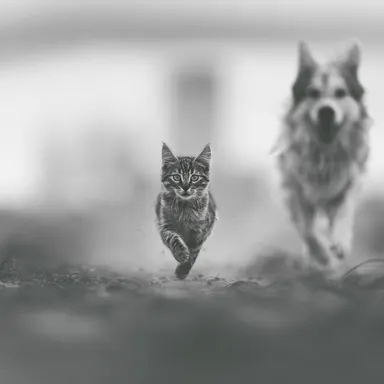 cat running after a dog
