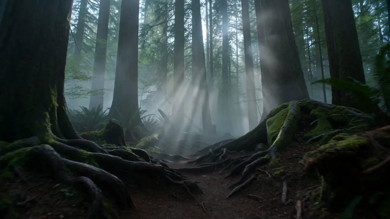 Dolly into a forest path